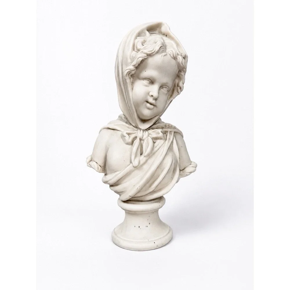 Vintage Victorian Parian Girls Bust In Bonnet Ivory White 9